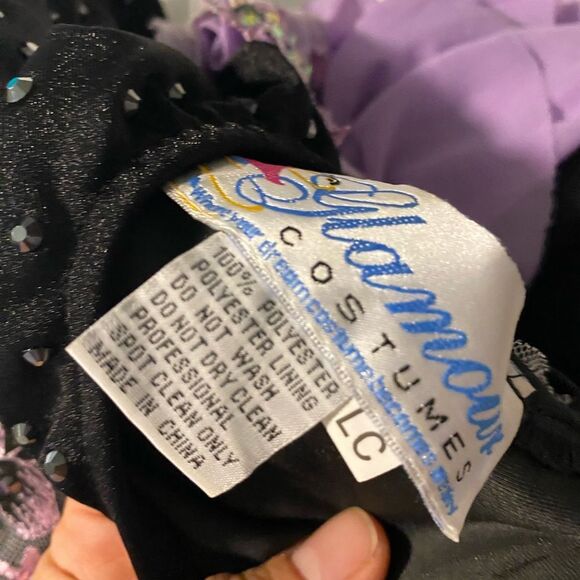 Glamour solo dance costume purple lavender black rhinestone lyrical LC child - Picture 9 of 10